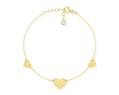 Złota bransoletka z gładkimi sercami pr.585