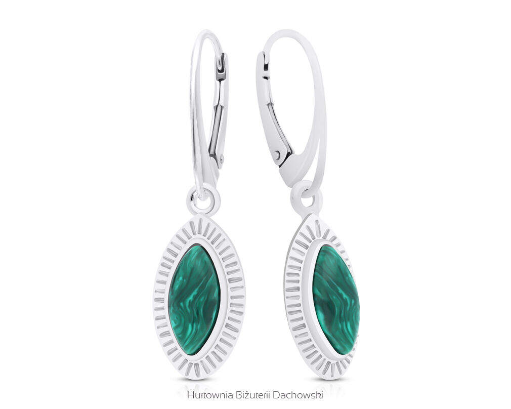 Kolczyki srebrne wiszące z malachitem pr.925