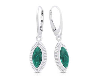 Kolczyki srebrne wiszące z malachitem pr.925