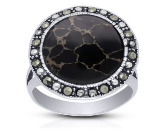 Pierścionek srebrny 925 onyks naturalne markazyty - 2