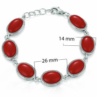 Bransoletka srebrna 925 z koralem owalne oczka - 3