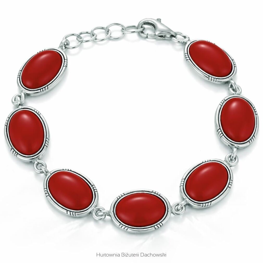 Bransoletka srebrna 925 z koralem owalne oczka
