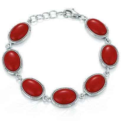 Bransoletka srebrna 925 z koralem owalne oczka