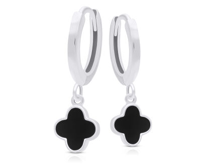 Kolczyki koła srebrne koniczyny z czarnym onyksem