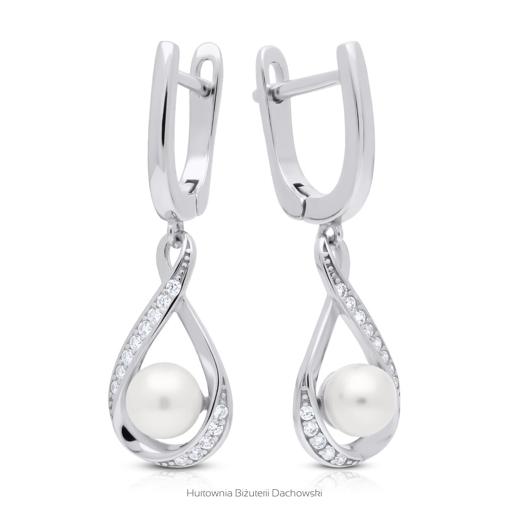 Kolczyki srebrne 925 z perłą i cyrkoniami