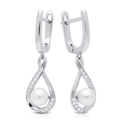 Kolczyki srebrne 925 z perłą i cyrkoniami