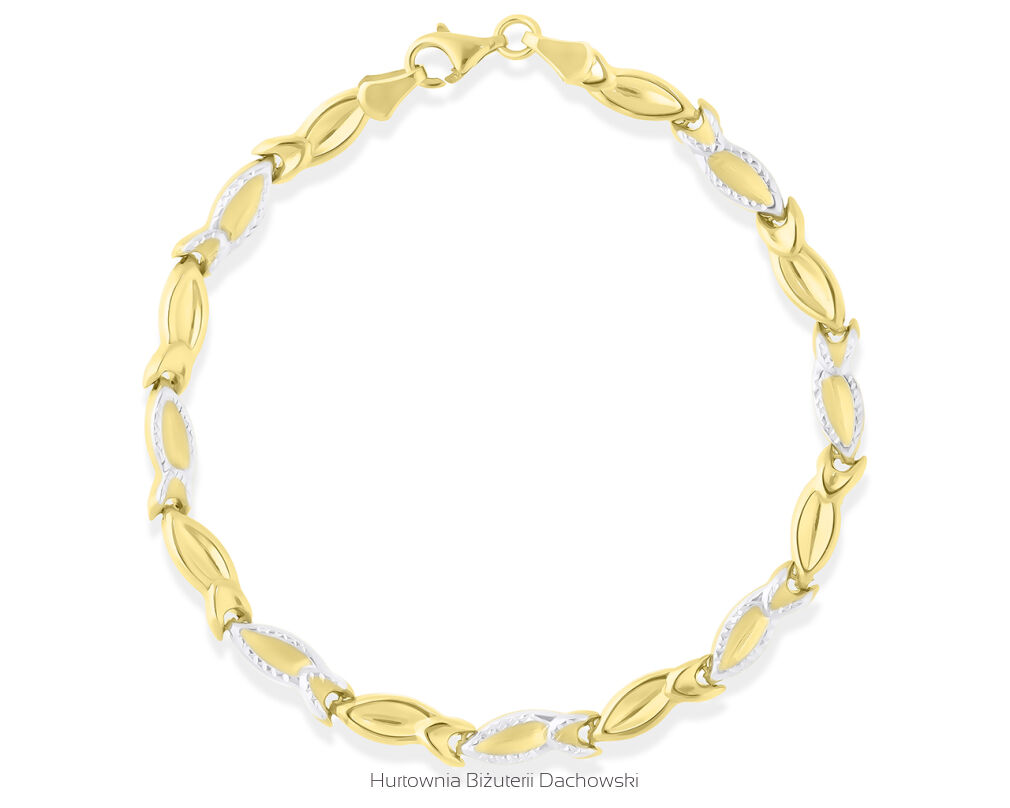Złota bransoletka szeroka dwa kolory złota 585