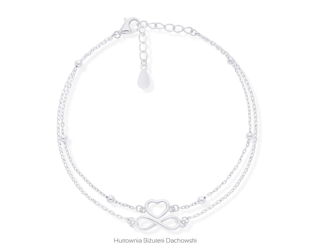 Bransoletka srebrna z sercem i infiniti podwójna