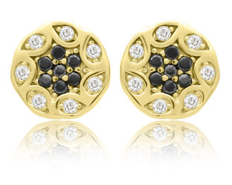 Złote kolczyki z czarnymi i białymi cyrkoniami 585 - 2