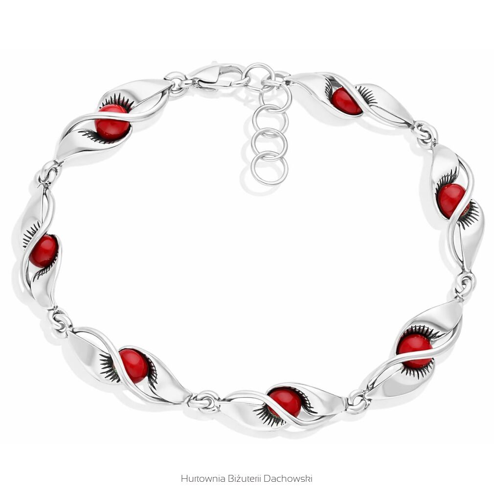 Bransoletka srebrna 925 z koralem Czerwony koral