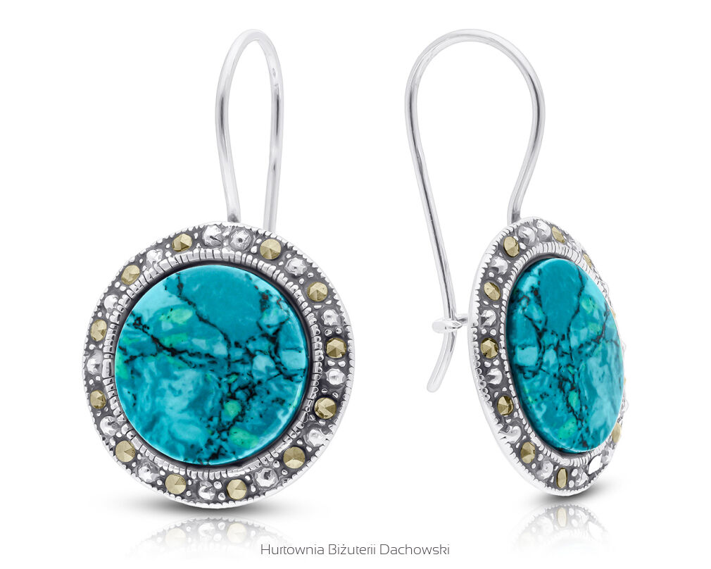 Kolczyki srebrne z chryzokolą i markazytami
