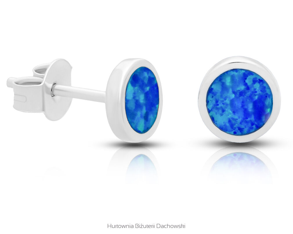 Kolczyki srebrne z opalem niebieskim sztyfty 925