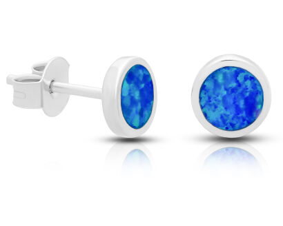 Kolczyki srebrne z opalem niebieskim sztyfty 925