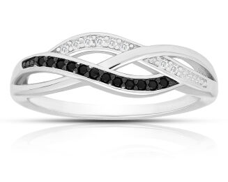 Pierścionek srebrny czarne i białe cyrkonie pr.925 - 2