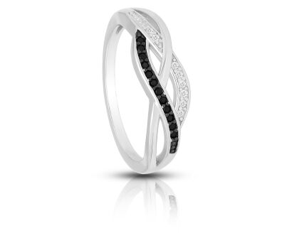 Pierścionek srebrny czarne i białe cyrkonie pr.925