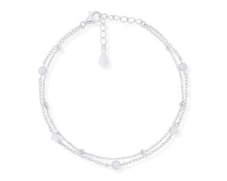 Bransoletka srebrna podwójna cyrkonie i kuleczki - 2