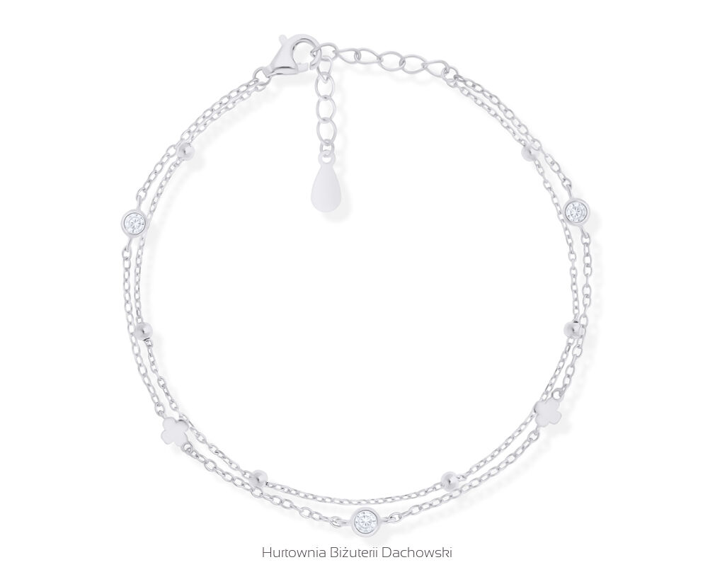 Bransoletka srebrna podwójna cyrkonie i kuleczki