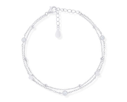 Bransoletka srebrna podwójna cyrkonie i kuleczki