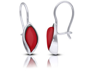 Kolczyki srebrne wiszące z koralem  - 2