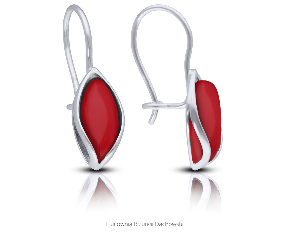 Kolczyki srebrne wiszące z koralem 