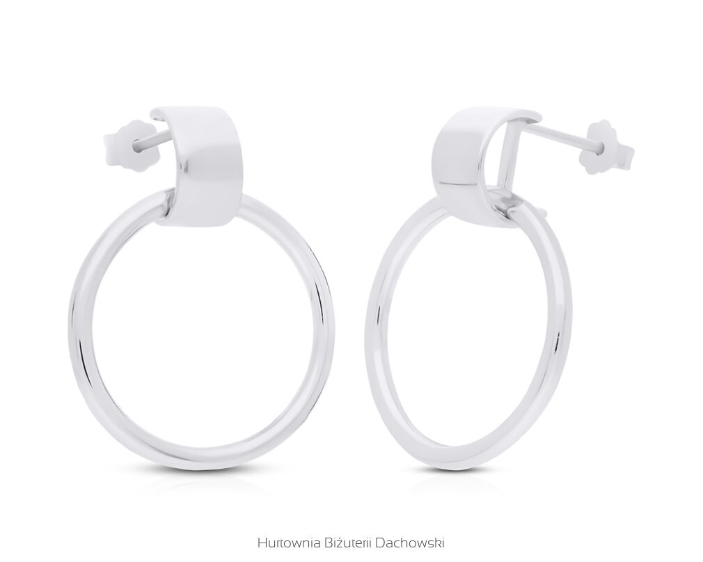 Kolczyki srebrne wiszące kółka gładkie sztyfty