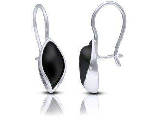 Kolczyki srebrne wiszące z czarnym onyksem - 2