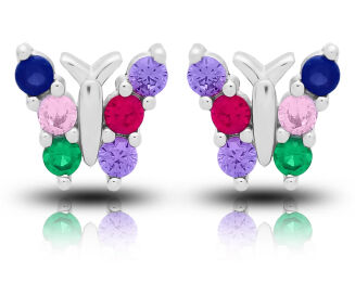 Kolczyki srebrne motyle kolorowe cyrkonie pr.925 - 2