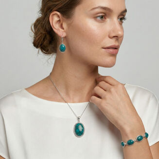 Zawieszka srebrna 925 z chryzokolą owal - 2