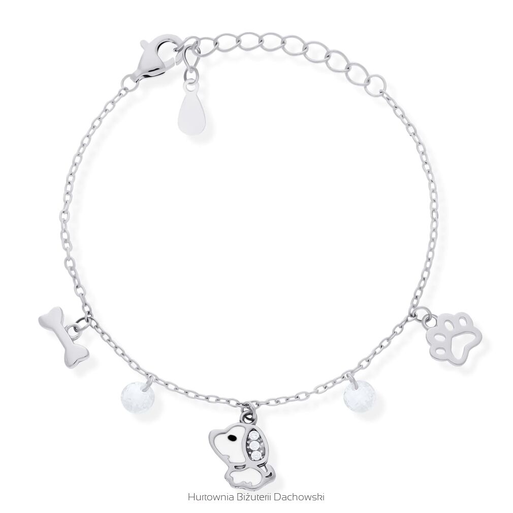 Bransoletka srebrna 925 piesek łapka kostka