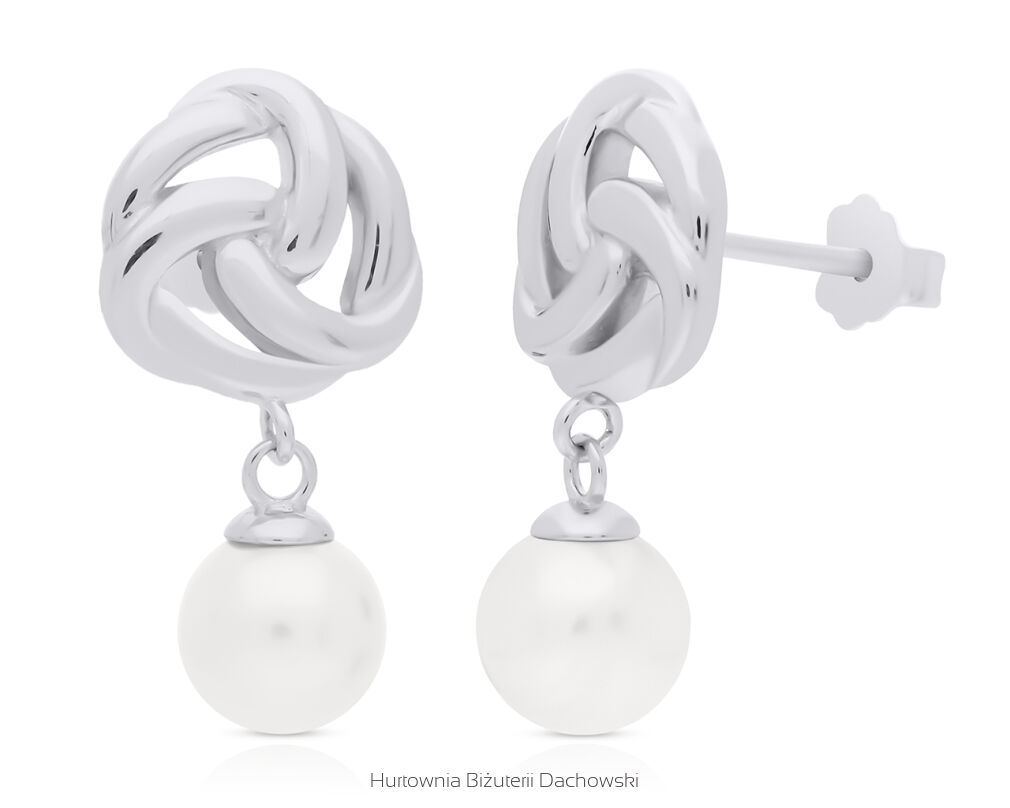 Kolczyki srebrne z perłą wiszące sztyfty pr.925