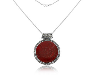 Zawieszka srebrna duża z koralem i markazytami - 2