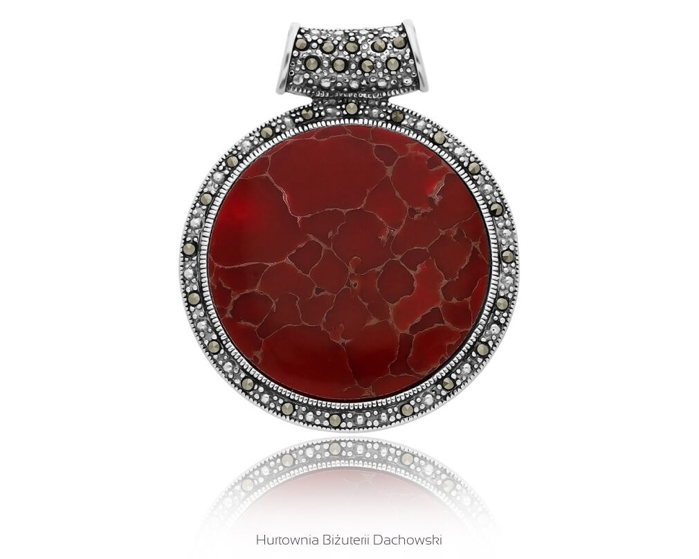 Zawieszka srebrna duża z koralem i markazytami