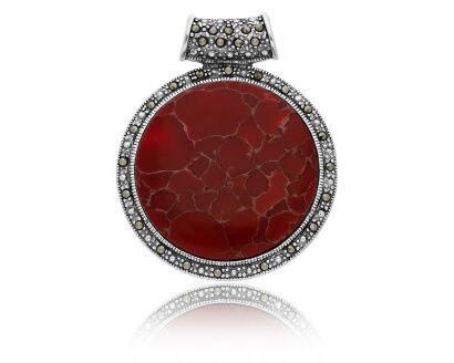 Zawieszka srebrna duża z koralem i markazytami