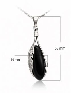 Zawieszka srebrna 925 pióro czarny kamień - 2
