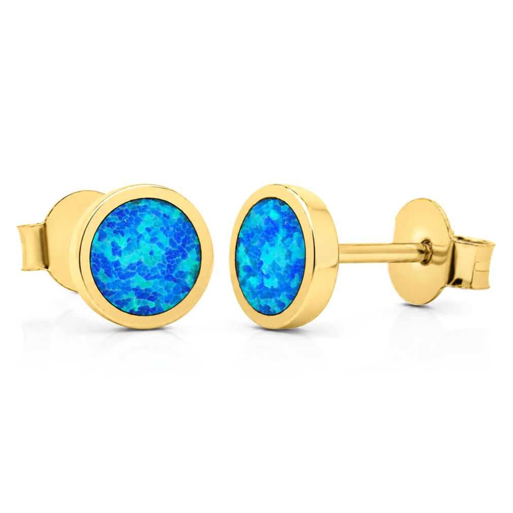 Kolczyki srebrne 925 pozłacane niebieski opal