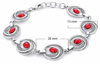 Bransoletka srebrna 925 z koralem Owalne elementy - 3