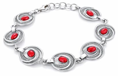 Bransoletka srebrna 925 z koralem Owalne elementy