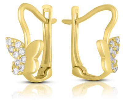 Kolczyki złote 585 motyle z białymi cyrkoniami