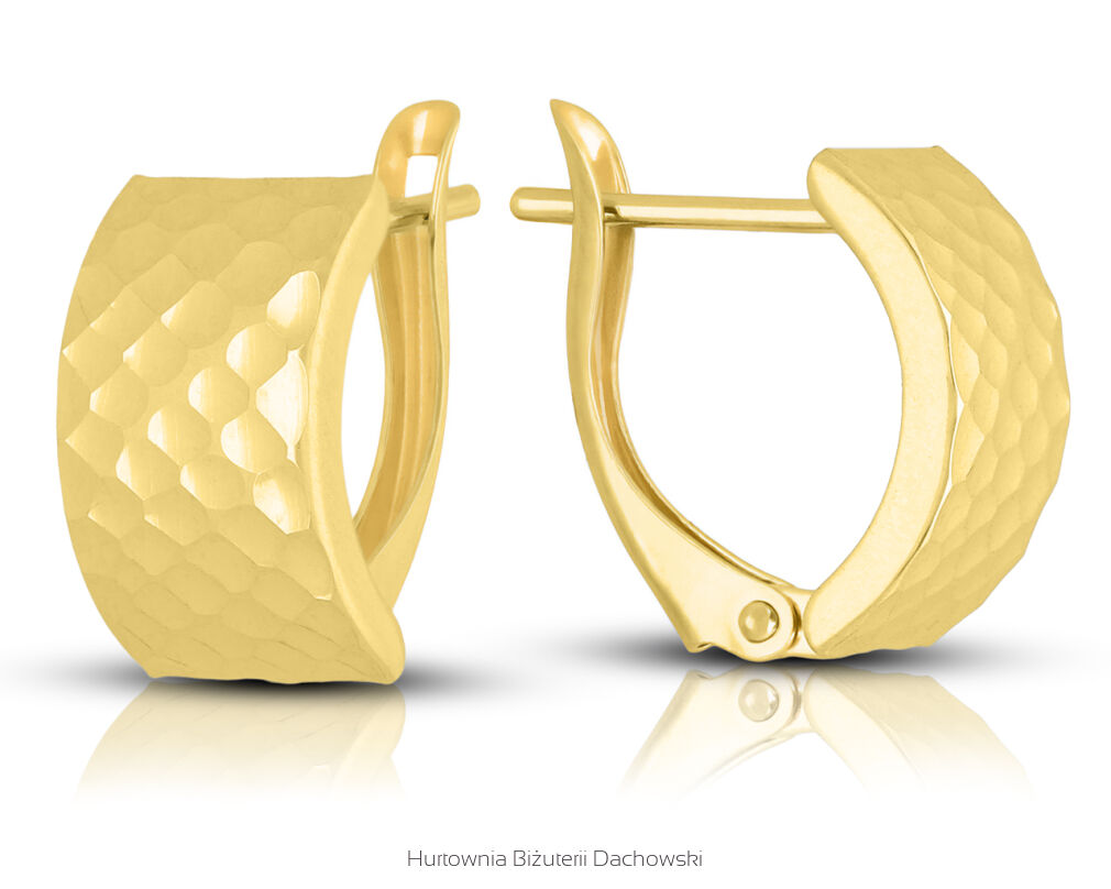 Złote kolczyki 585 angielskie szerokie błyszczące