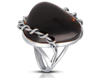 Pierścionek srebrny z naturalnym bursztynem pr.925