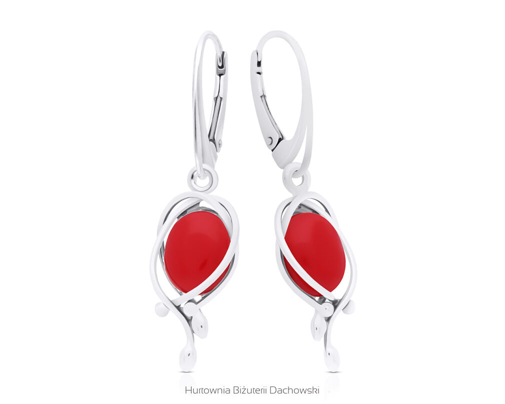 Kolczyki srebrne z koralem wiszące pr.925