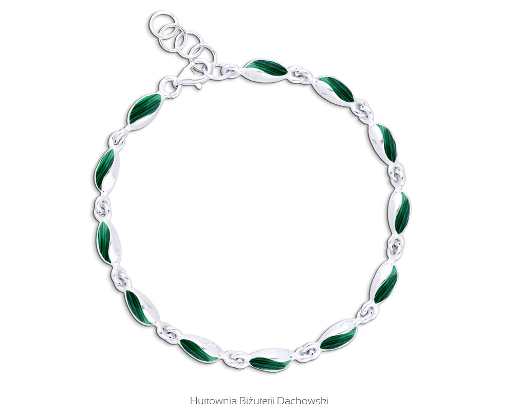 Bransoletka srebrna damska z zielonymi malachitami