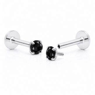 Kolczyki srebrne piercing wkręcane czarne cyrkonie - 2