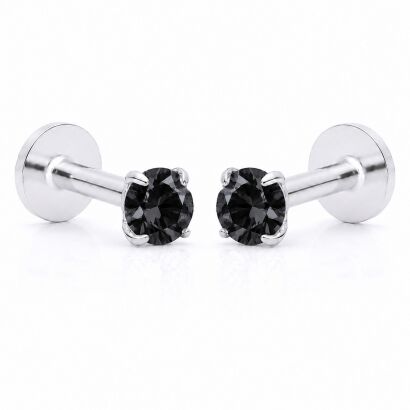 Kolczyki srebrne piercing wkręcane czarne cyrkonie