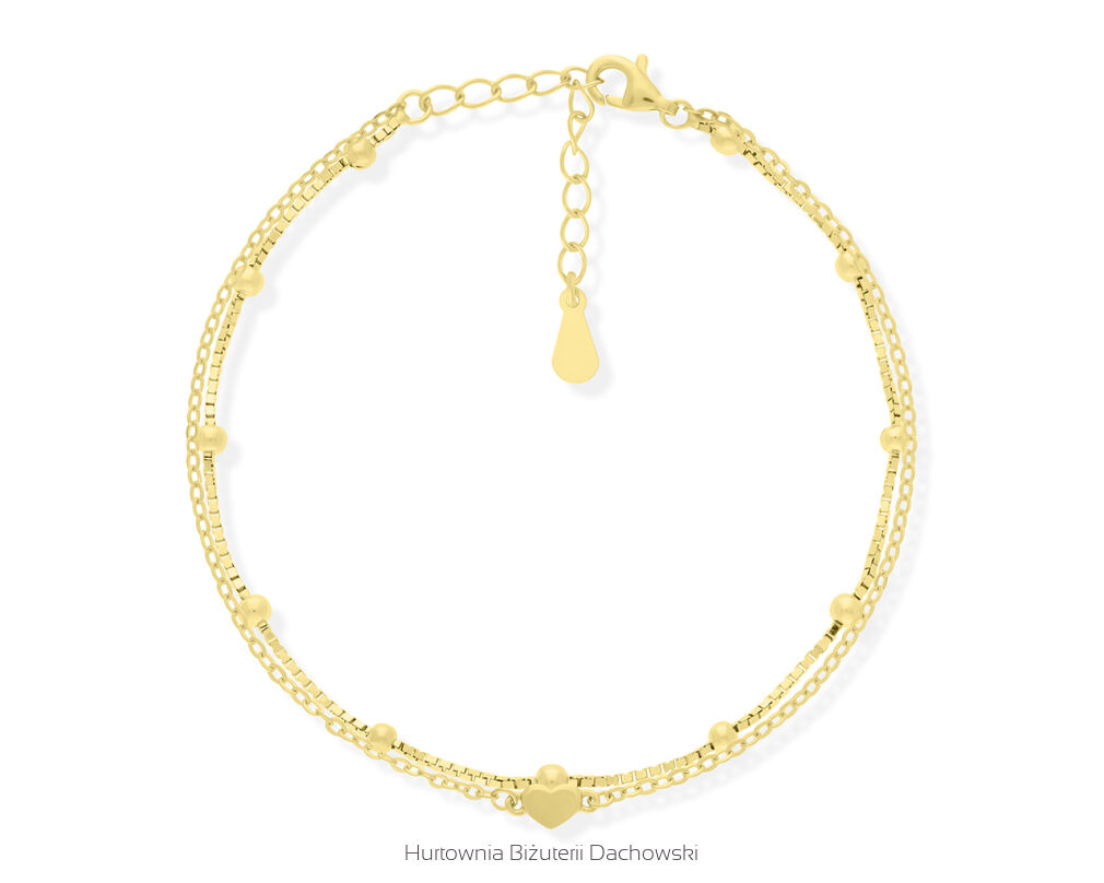 Bransoletka srebrna pozłacana podwójna z sercem