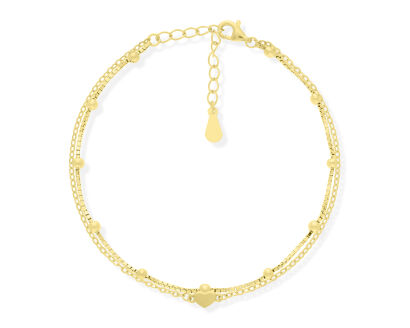 Bransoletka srebrna pozłacana podwójna z sercem