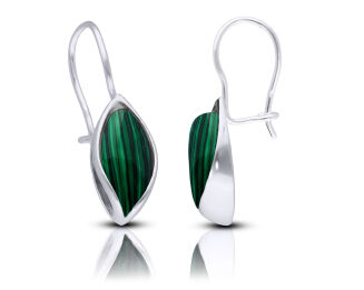 Kolczyki srebrne wiszące z malachitem - 2