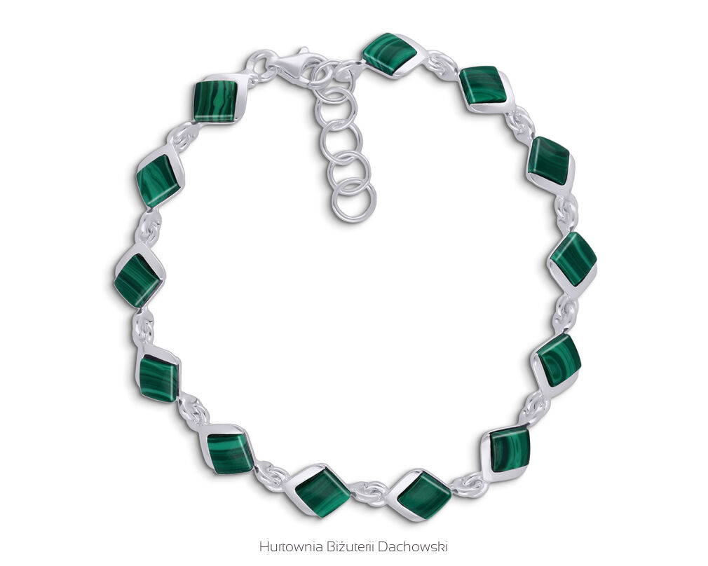 Bransoletka srebrna z zielonymi malachitami