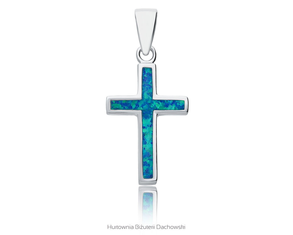 Srebrny krzyżyk z niebieskim opalem pr.925