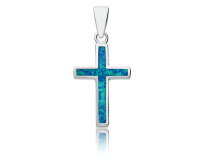 Srebrny krzyżyk z niebieskim opalem pr.925
